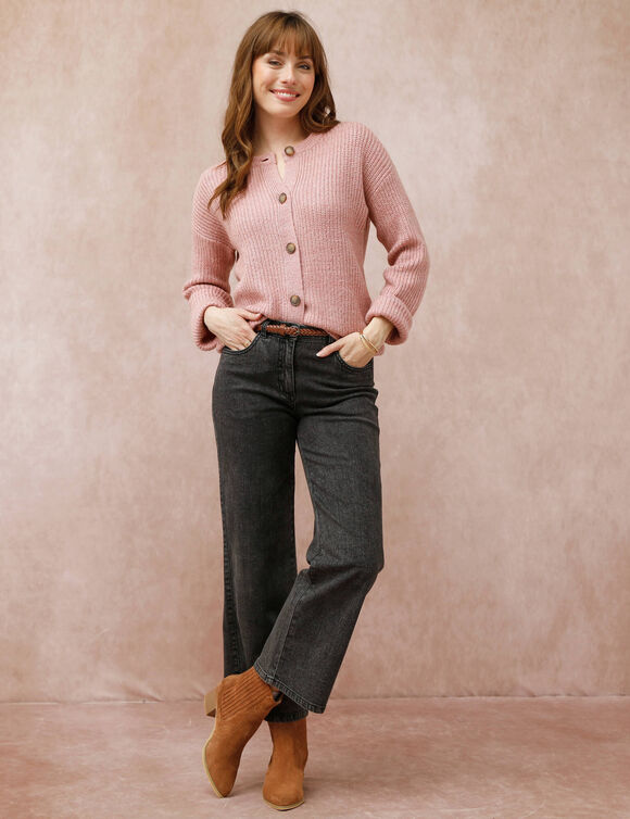 Cardigan in patenttricot met knoopsluiting en lange mouwen (chiné roze) Cardigan in patenttricot met knoopsluiting en lange mouwen (chiné roze)